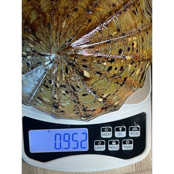 Fifth Avenue Crystal Art Glass Conch Shell Vase Amber Tortoise Iridescent - Picture 5 of 9